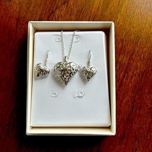 Amazon Collection Sterling Silver Heart Dangle Earrings & Pendant Set